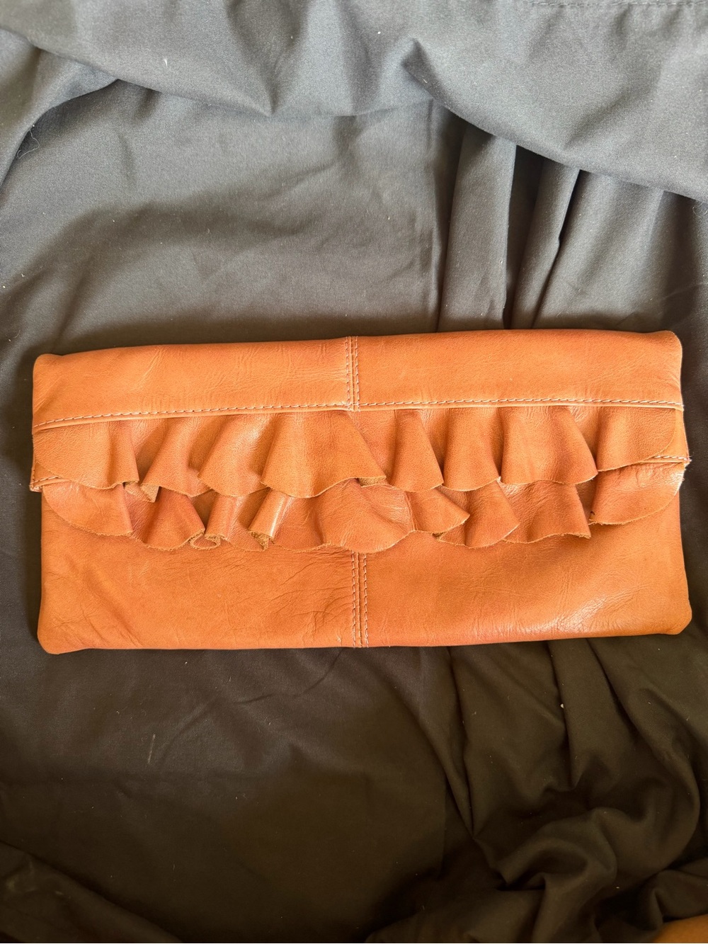 Marks & Spencer Brown leather Ruffle Clutch wallet Floral Multicolor Lining